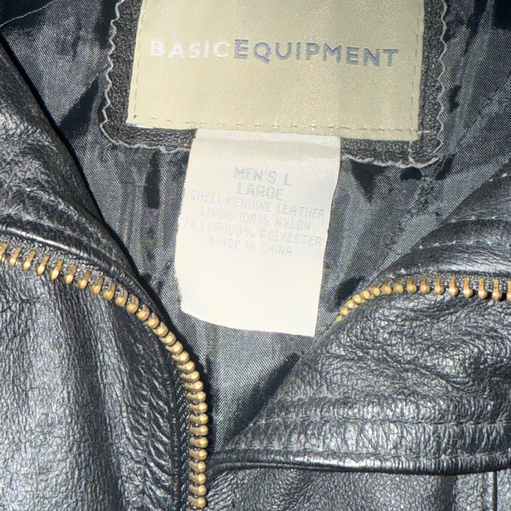 Basic Equipment Black Leather Jacket With Gold Zi… - image 2